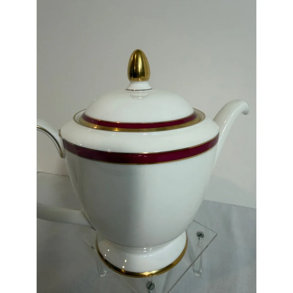 Minton Saturn Teapot Fine Bone China Burgundy Gold Trim England 1983 Vintage